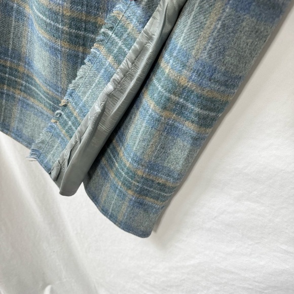 Vintage 90s Talbots Plaid Light Blue and Green Women's Wool Midi Skirt - Picture 3 of 11